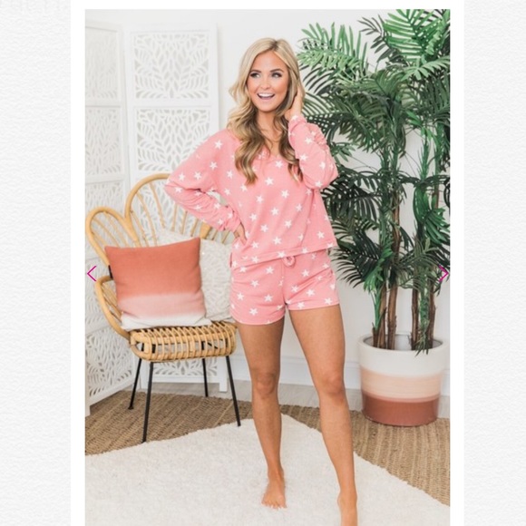 Endless Nights Coral Star Printed Lounge Sweats - Picture 2 of 7